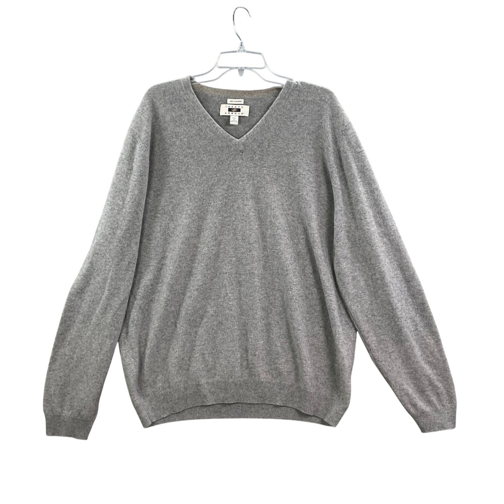 Joseph Abboud V-Neck Sweater Mens XXL Gray 100% Cashmere Pullover Luxury Classic